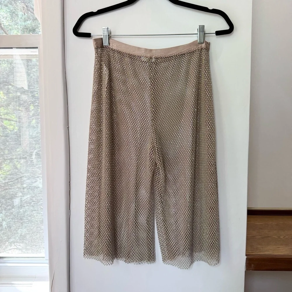 Free People Intimately Filter Finish Rhinestone Long Sheer Shorts Tan XS